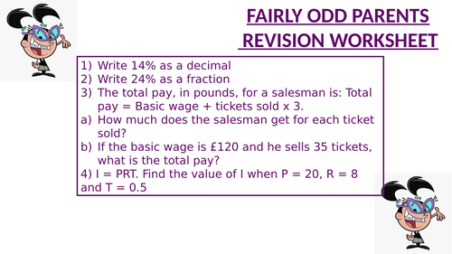 FAIRLY ODD PARENTS REVISION WORKSHEET 7