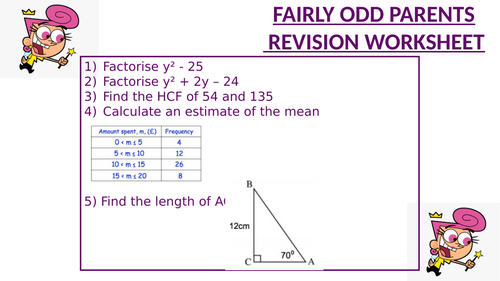 FAIRLY ODD PARENTS REVISION WORKSHEET 9