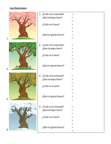 Estaciones (Seasons in Spanish) Worksheet