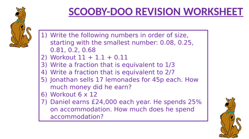 SCOOBY DOO REVISION WORKSHEET 1