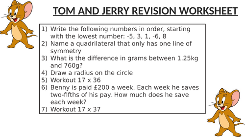 TOM AND JERRY REVISION WORKSHEET 2 | Teaching Resources