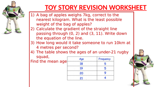 TOY STORY REVISION WORKSHEET 2