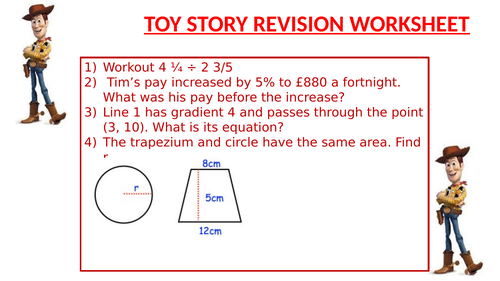 TOY STORY REVISION WORKSHEET 3