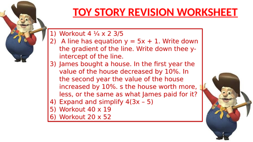 TOY STORY REVISION WORKSHEET 4