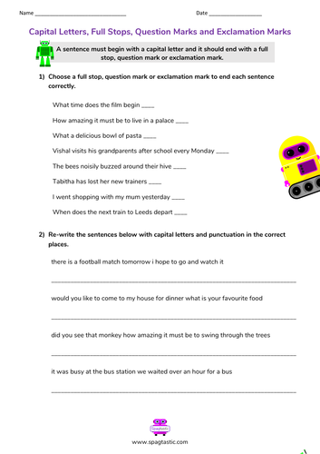 capital letters full stops question marks and exclamation marks teaching resources