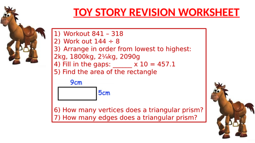 TOY STORY REVISION WORKSHEET 9