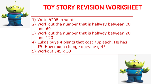 TOY STORY REVISION WORKSHEET 10