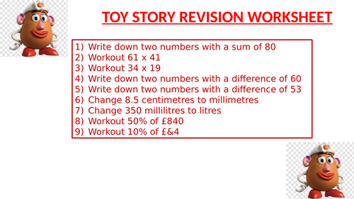 TOY STORY REVISION WORKSHEET 16
