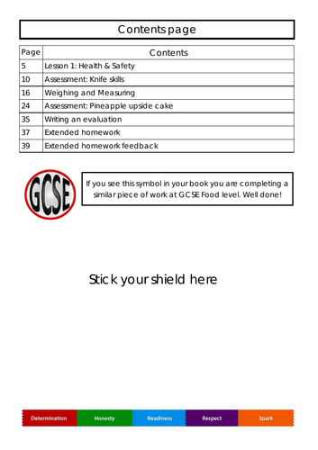 Y7 Workbook for Food studies