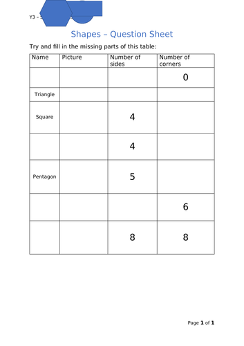 Y3 Maths - Shapes (Free)