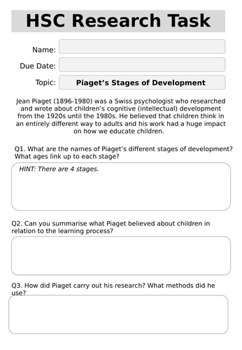 Piaget research task Teaching Resources