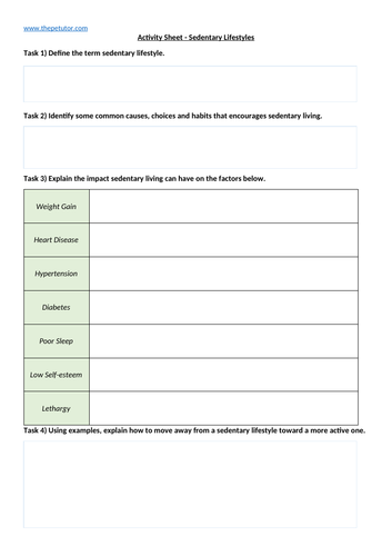 AQA GCSE PE - Sedentary Lifestyle