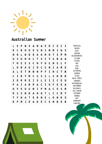 Australian Summer Word search