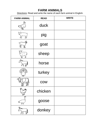 English Vocabulary Packet - Farm Animals