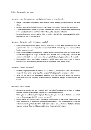 Primary school ecology tasks