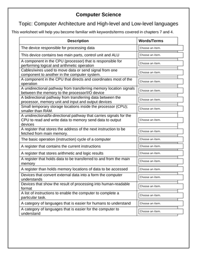 Chapters 7 and 4 Terminology Worksheet