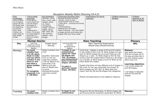 White Rose Maths Planning - Reception Summer Term - weekly plans for the term