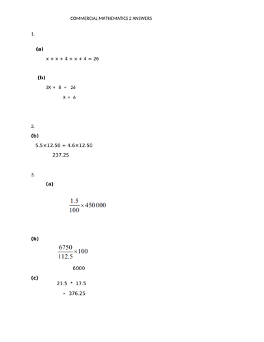 COMMERCIAL MATHEMATICS 2 WITH ANSWERS