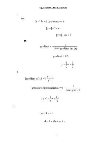 EQUATION OF LINES WITH ANSWERS