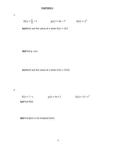 FUNCTIONS 2 WITH ANSWERS