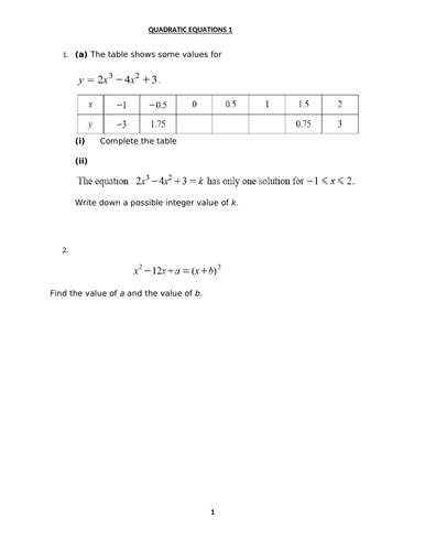 QUADRATIC EQUATIONS WITH ANSWERS