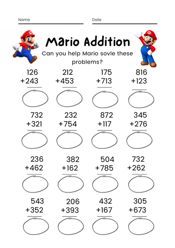 Mario 3 digit addition algorithm method column addition