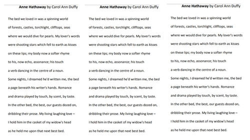 Anne Hathaway Poem Duffy World's Wife and Summary Skill