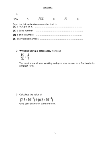 ALGEBRA WITH ANSWERS