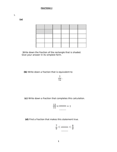 FRACTIONS 2 WITH ANSWERS