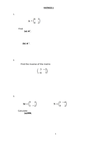MATRICES WITH ANSWERS