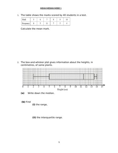 MEAN MEDIAN MODE WITH ANSWERS