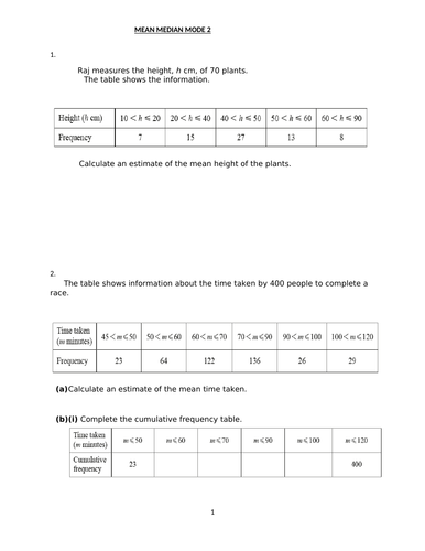 MEAN MEDIAN MODE 2 WITH ANSWERS