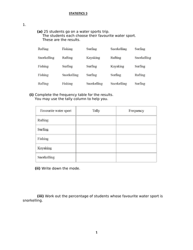 STATISTICS 3 WITH ANSWERS | Teaching Resources