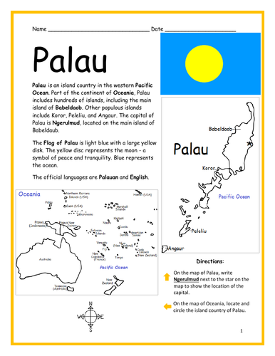 PALAU - Introductory Geography Worksheet