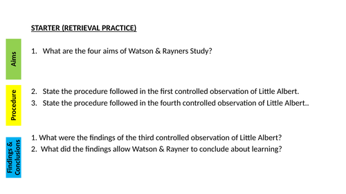 Watson & Rayner Retrieval Practice Activities and Quiz