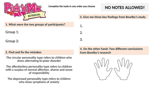 Bowlby Retrieval Practice Activities