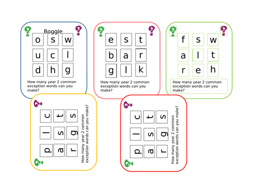 Year 2 Common Exception Word Boggle