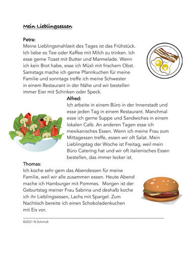 German Food Reading: Mein Lieblingessen (Breakfast/Lunch/Dinner)