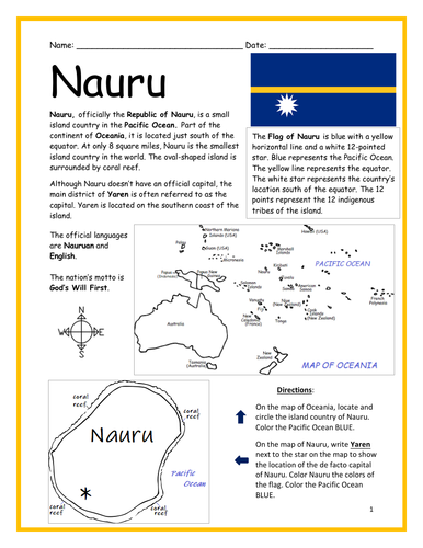 NAURU - Introductory Geography Worksheet