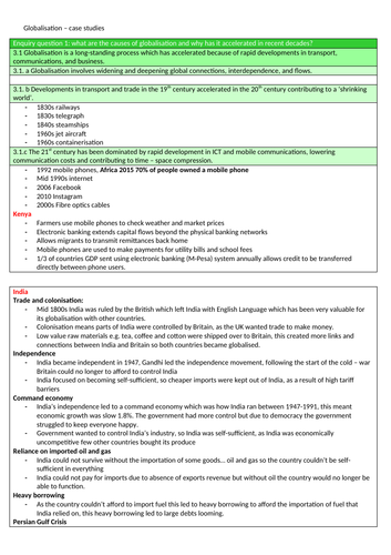 Edexcel A level Geography Globalisation Case studies