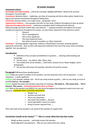 Edexcel A level Geography 20 marker answer structure