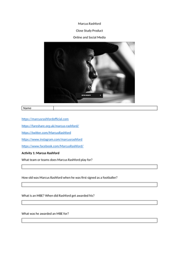 Marcus Rashford Website and Social Media AQA Media Studies CSP