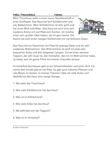 My Dream House German Reading: Mein Traumhaus