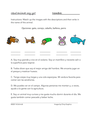 ¿Qué animal soy yo? Spanish Animals Worksheet