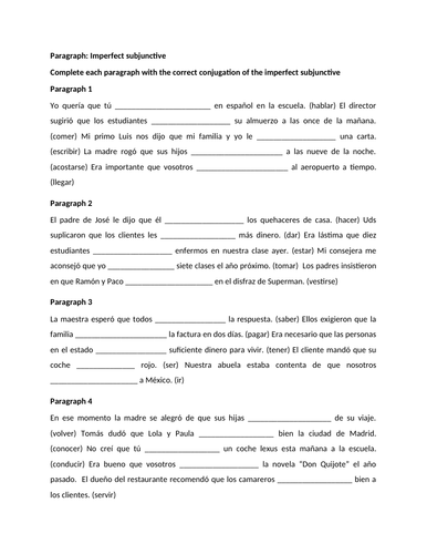 Imperfect subjunctive paragraph