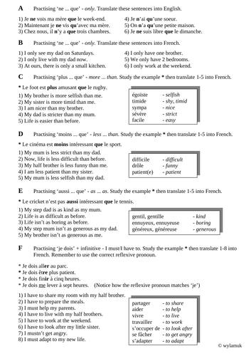 AQA : La famille change: grammar practice