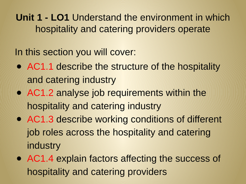 WJEC Hospitality and Catering Unit 1 - LO 1