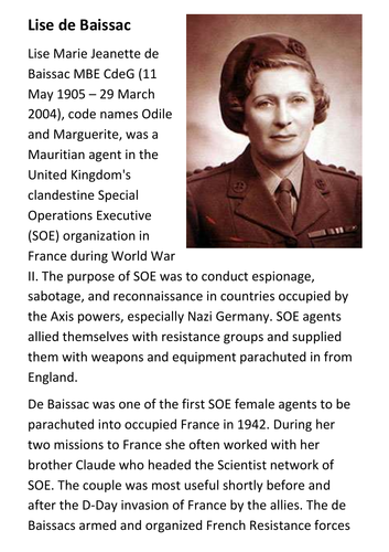 Lise de Baissac SOE Agent Handout