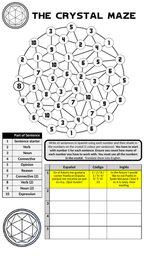 Spanish Crystal Maze Worksheet