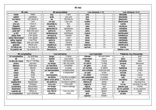 Spanish Key Basic Vocabulary for KS3